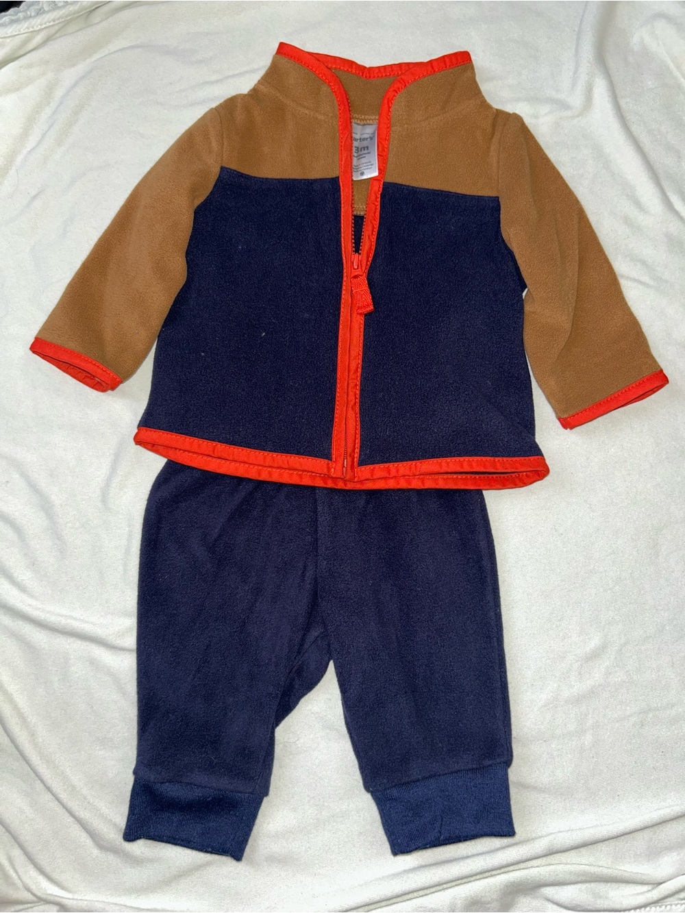 Toddler Navy & Brown Fleece Set with Red Trim